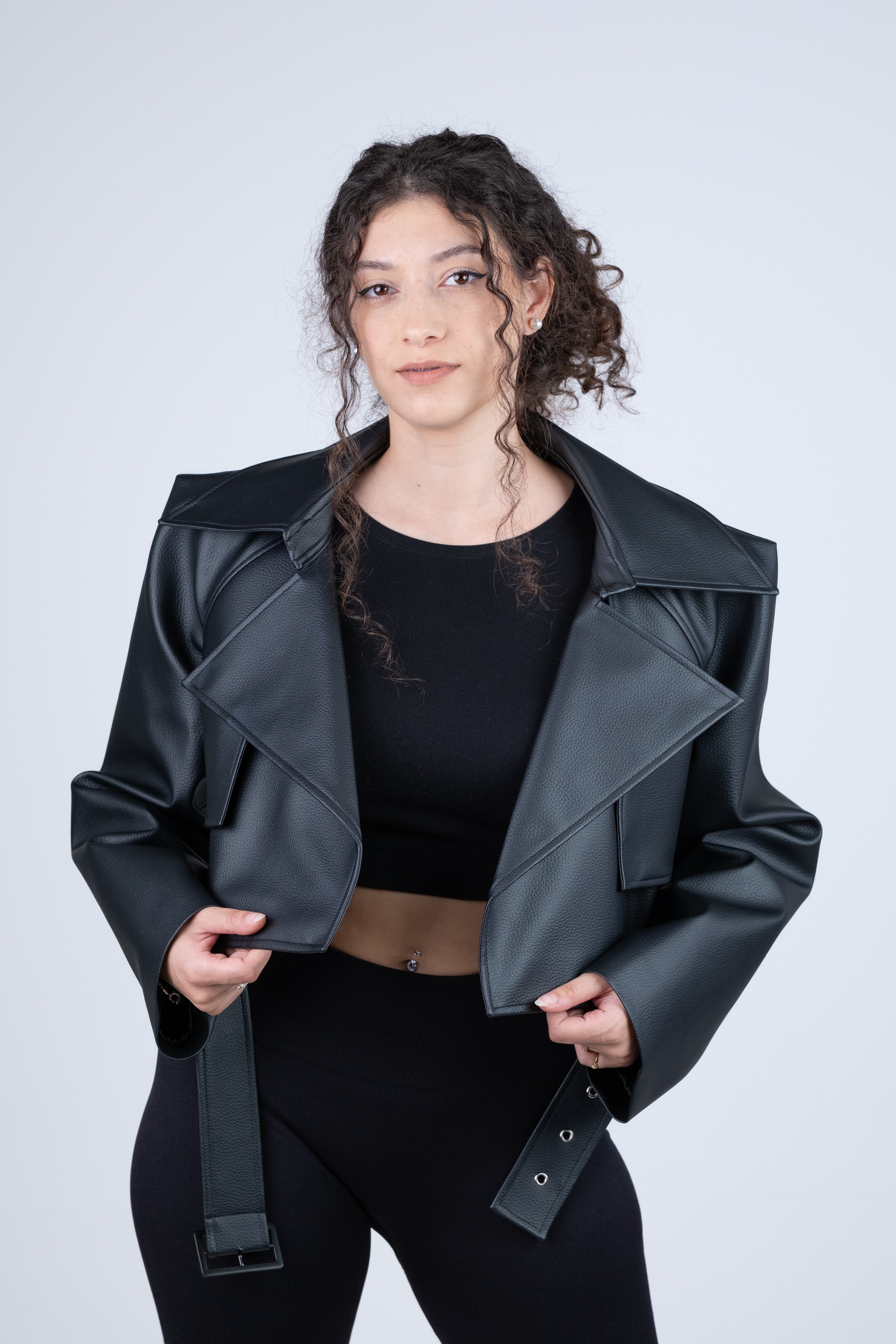 Oversized Cropped Jacket Leather Effect