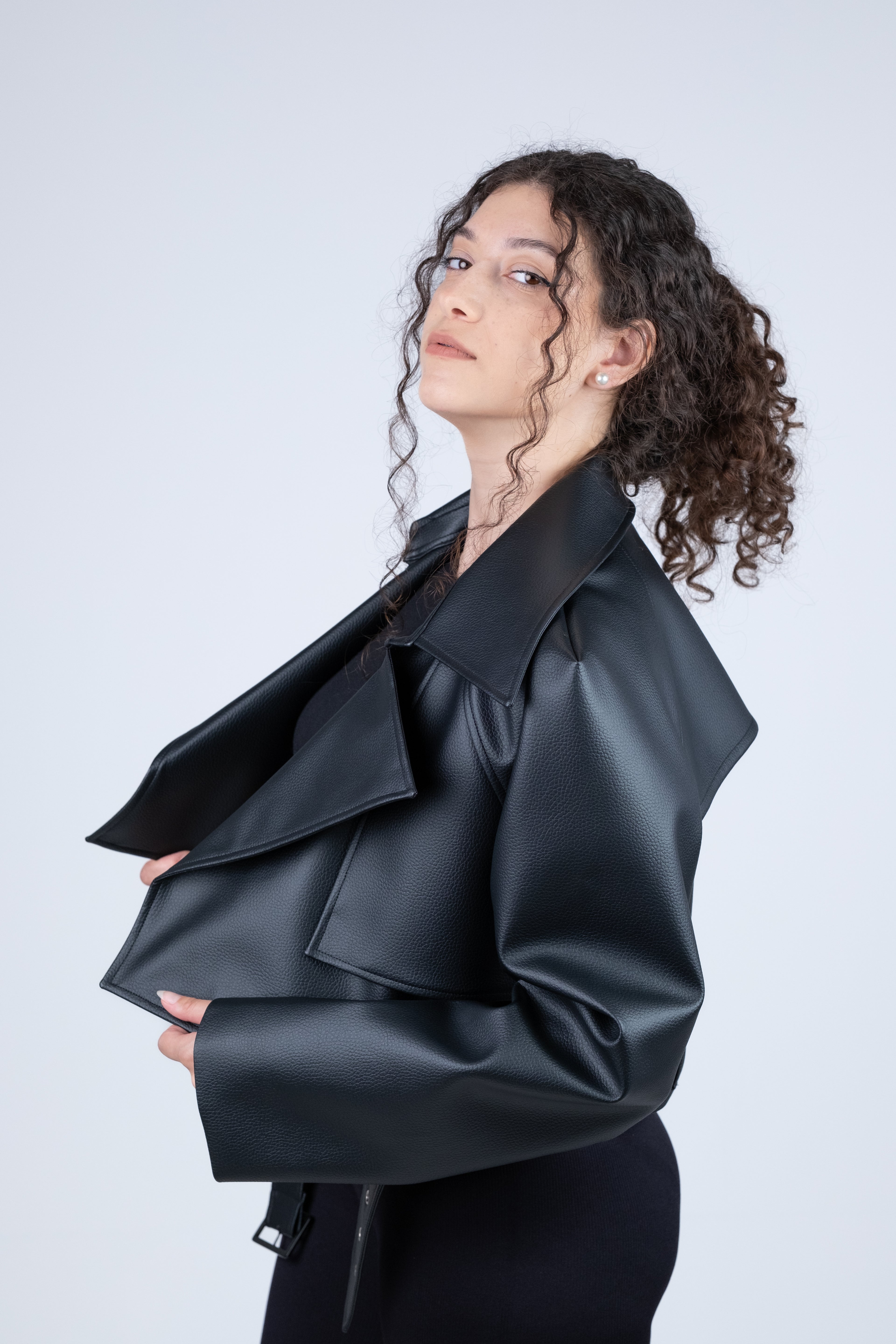 Oversized Cropped Jacket Leather Effect
