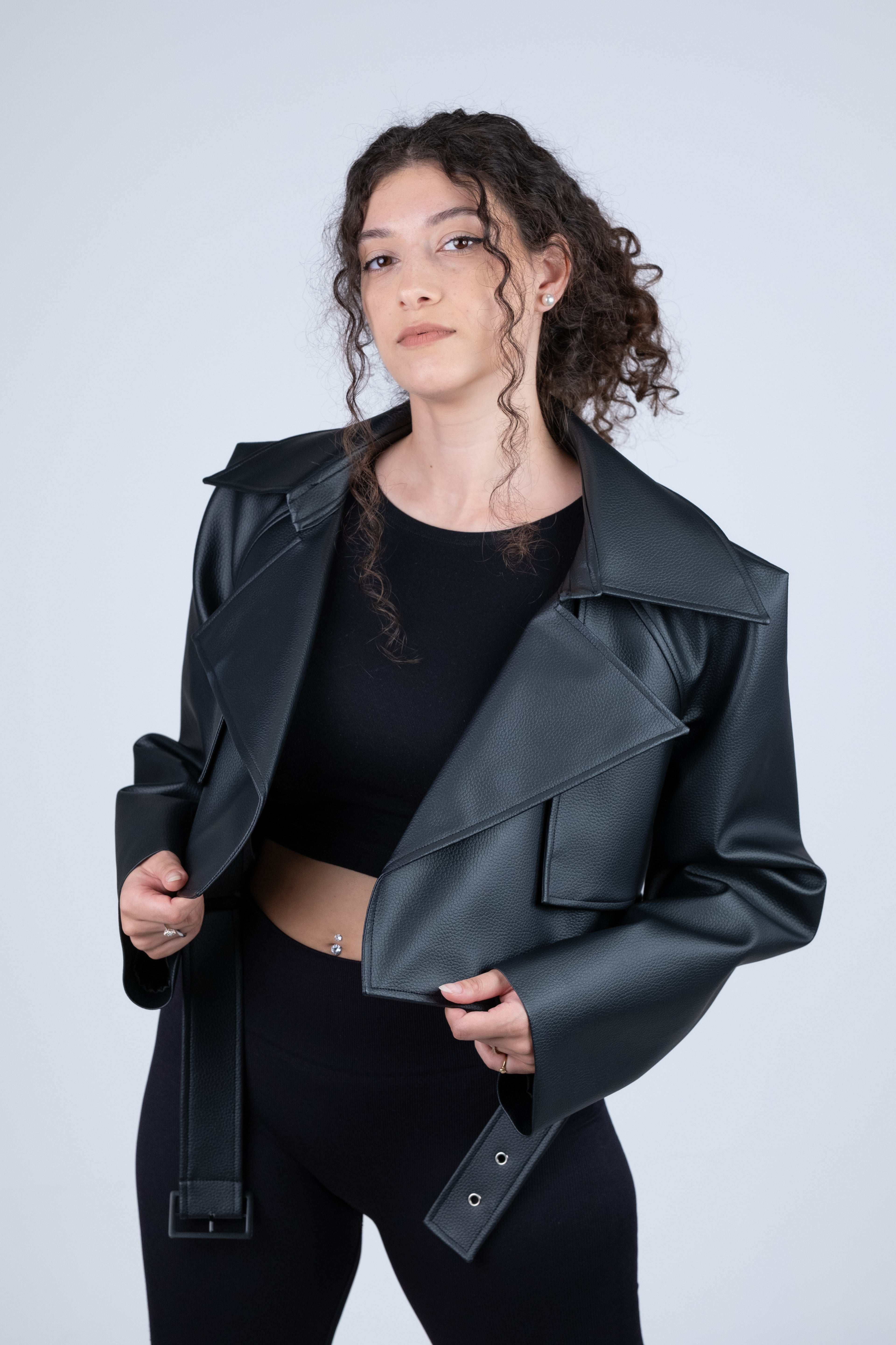 Oversized Cropped Jacket Leather Effect