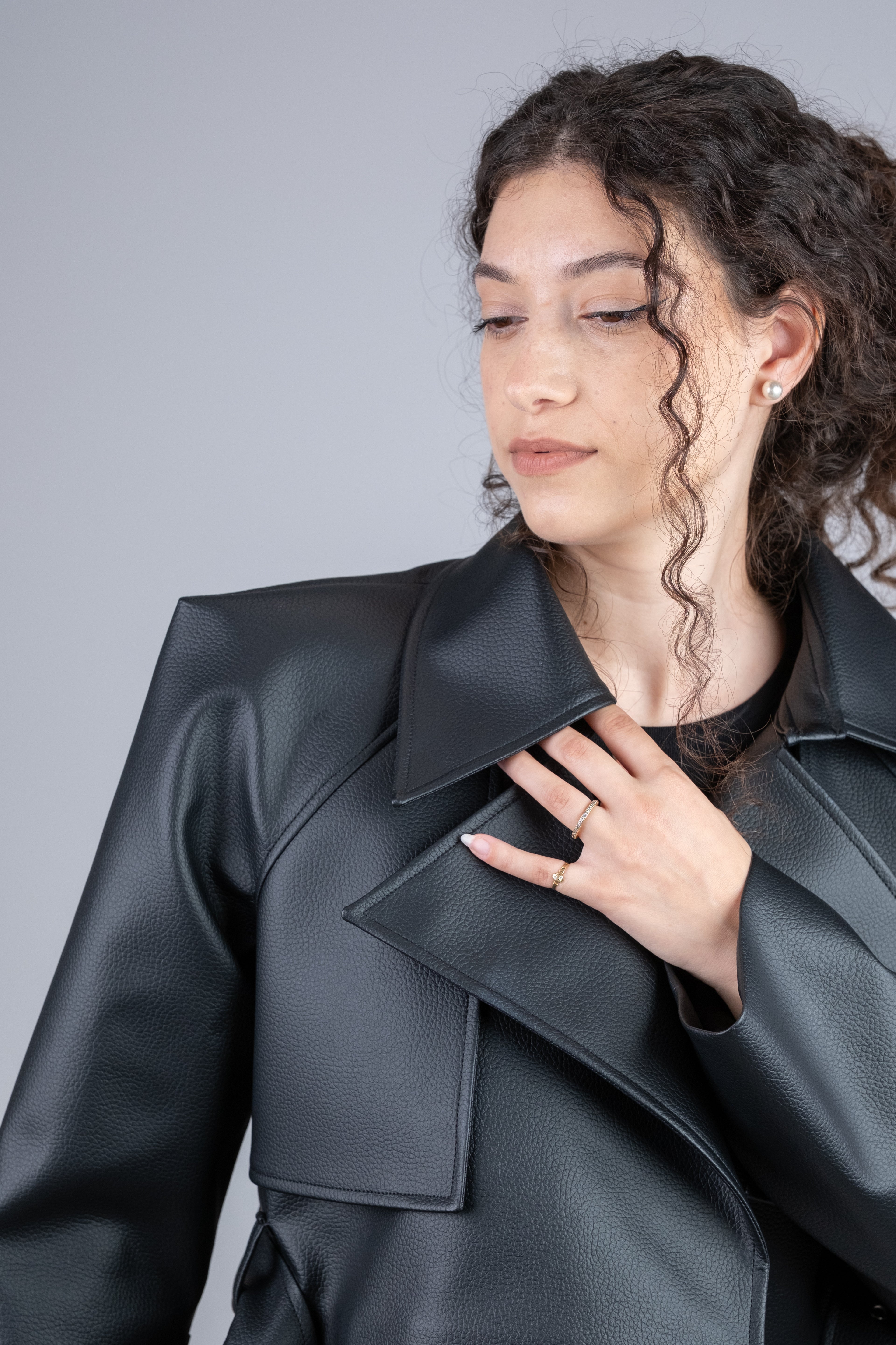 Oversized Cropped Jacket Leather Effect