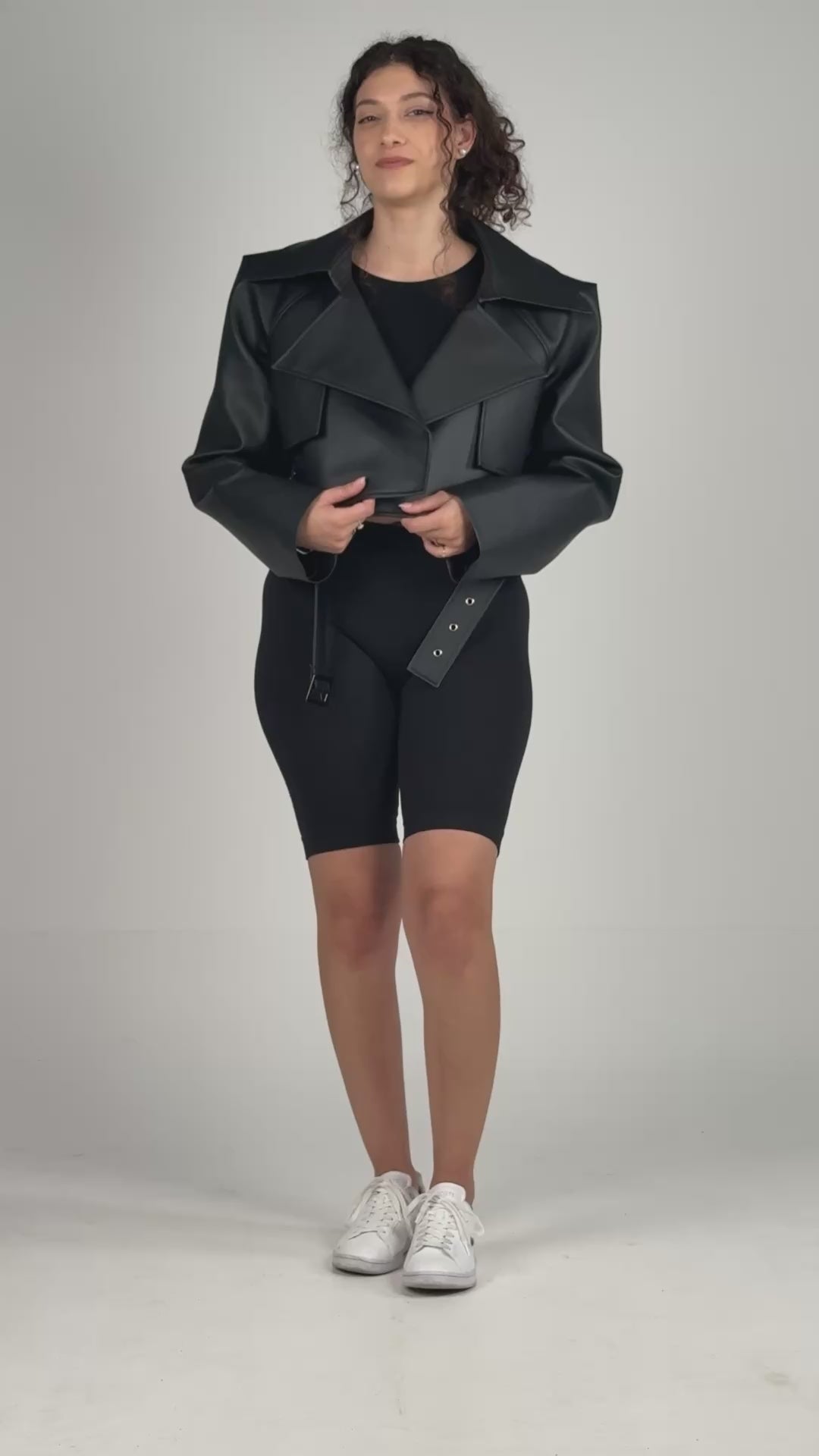 Oversized Cropped Jacket Leather Effect